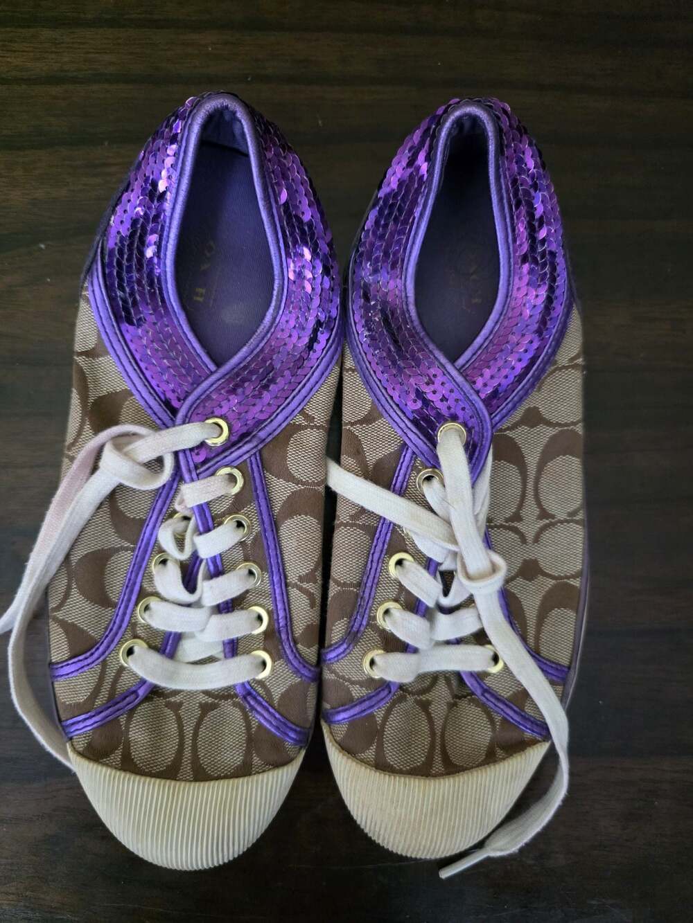 Coach Zorra Signature Logo Sneakers with Purple Sequin Trim 9